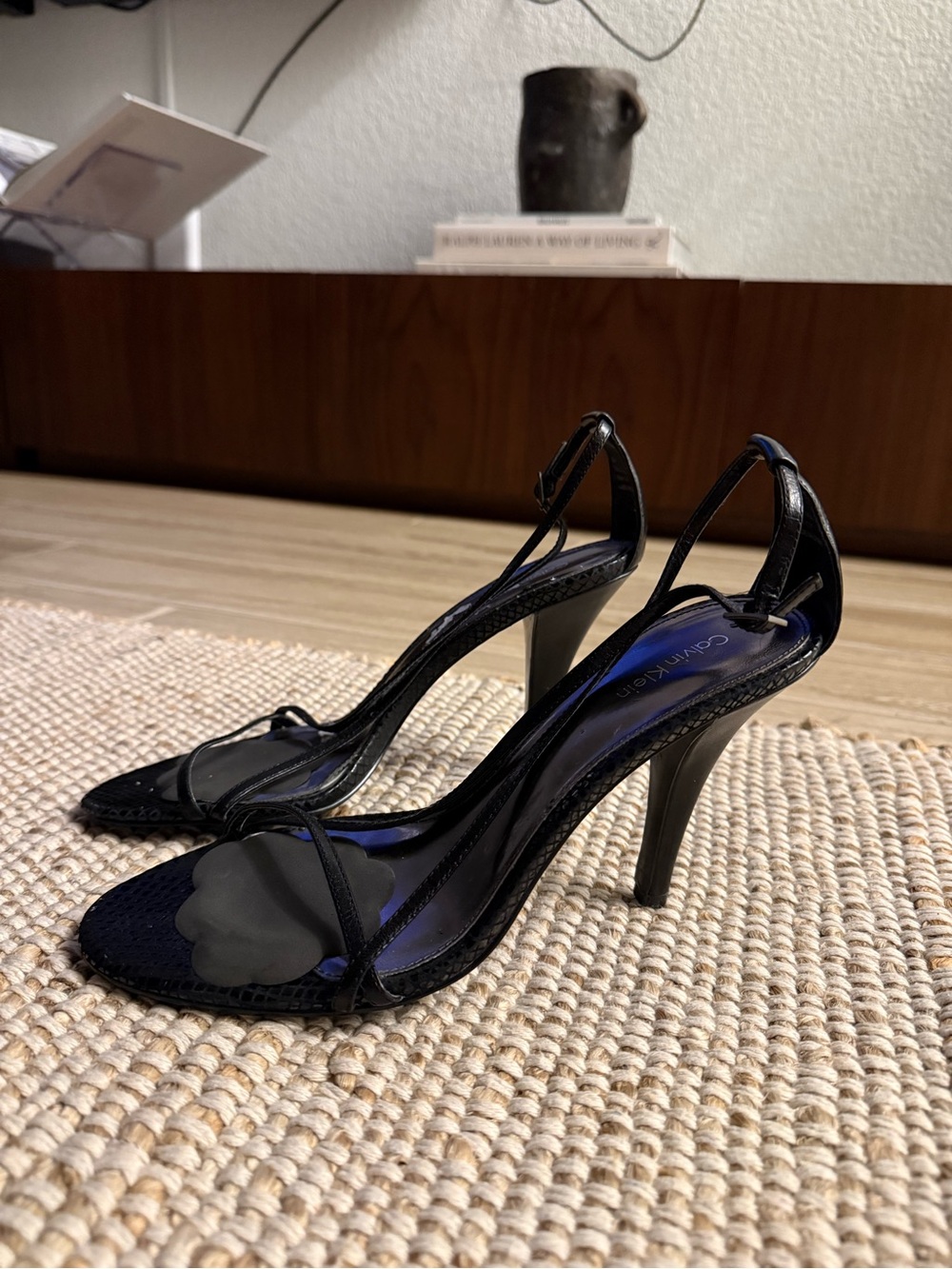 Calvin Klein Patent Black Slingback Stiletto Heels